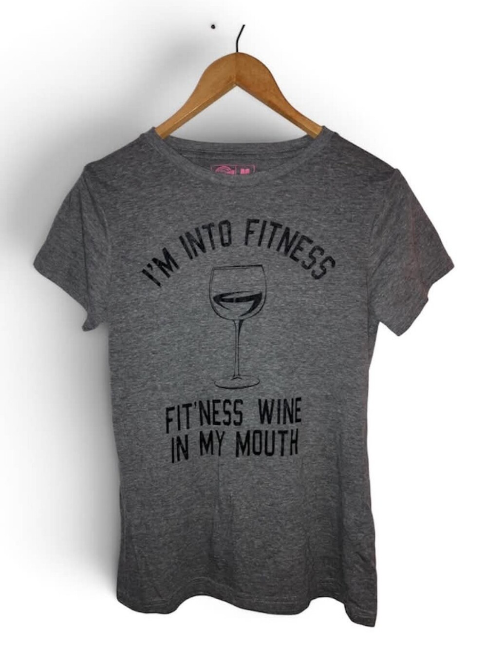 Crazy Dog T-Shirts Gray Graphic Tee with Wine Quote